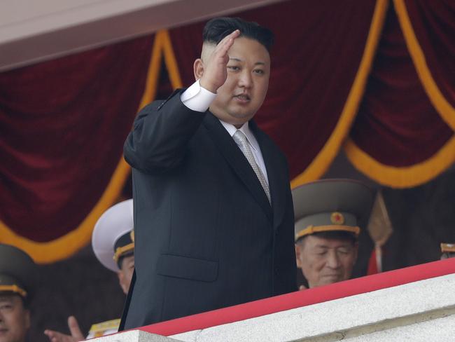 North Korean leader Kim Jong-un waves during a military parade in Pyongyang in April to celebrate the 105th anniversary of the birth of Kim Il-sung. Picture: AP Photo/Wong Maye-E