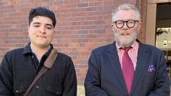 Drew Pavlou (l) with Anthony Morris QC (r) outside Parramatta Local Court on June 8, 2022. Picture: Paul Brescia