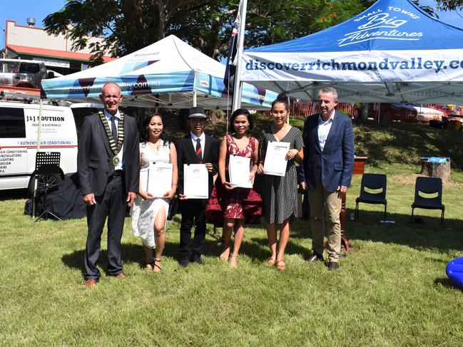 New Australian Citizens Afrel Newman, John Libiran, Rowena Innes and Jinapat Munro.