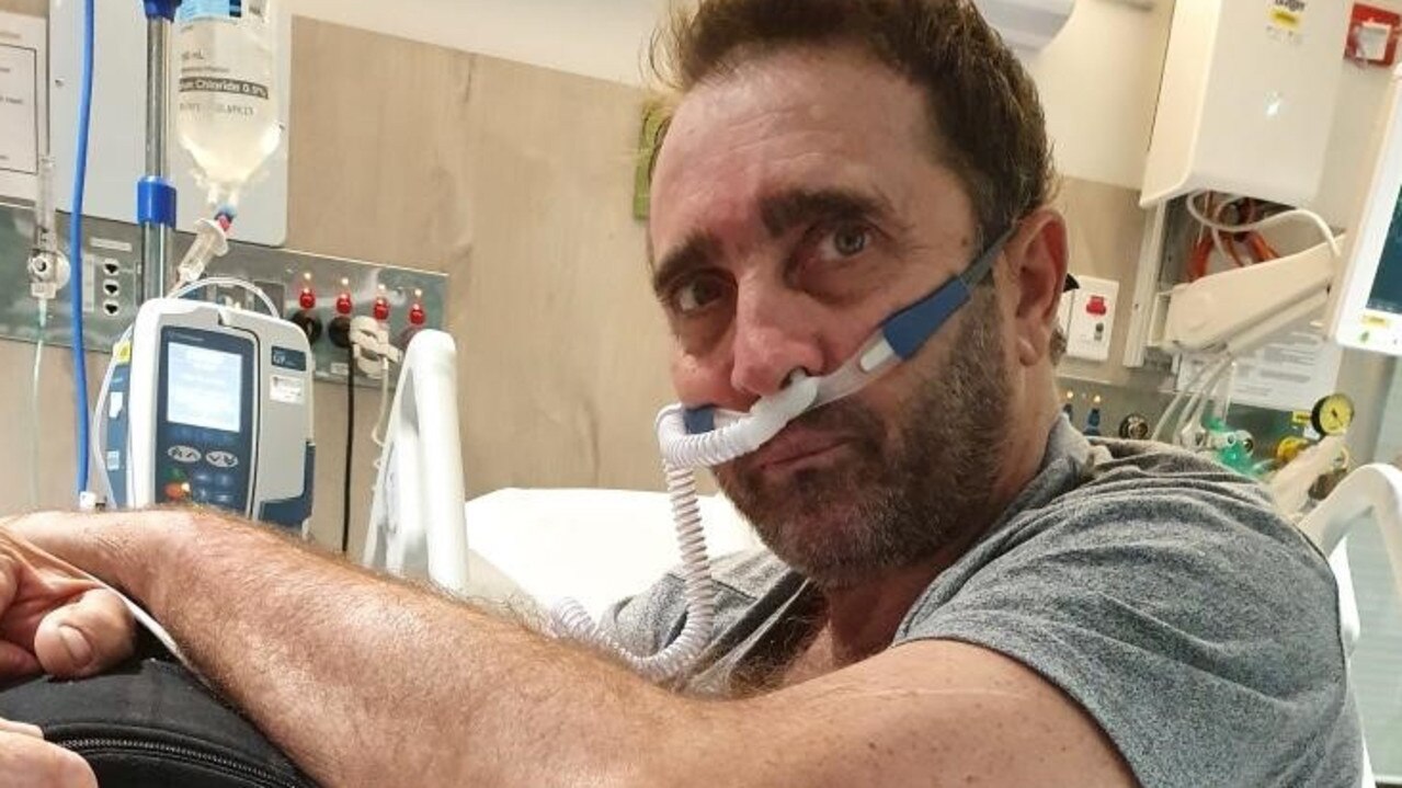 Mark Briggs in the cardiac ward at the Rockhampton Hospital, where he spent several days before being transferred to ICU.