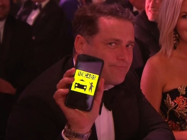 Karl Stefanovic during Dave Hughes’ opening Logies speech Picture: Channel 9