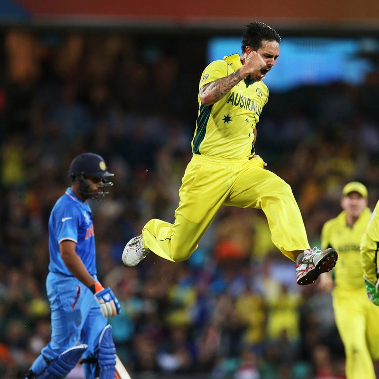 Mitchell Johnson steers Australia into the final of the 2015 World Cup after destroying India in the semi at the SCG. Picture: Phil Hillyard