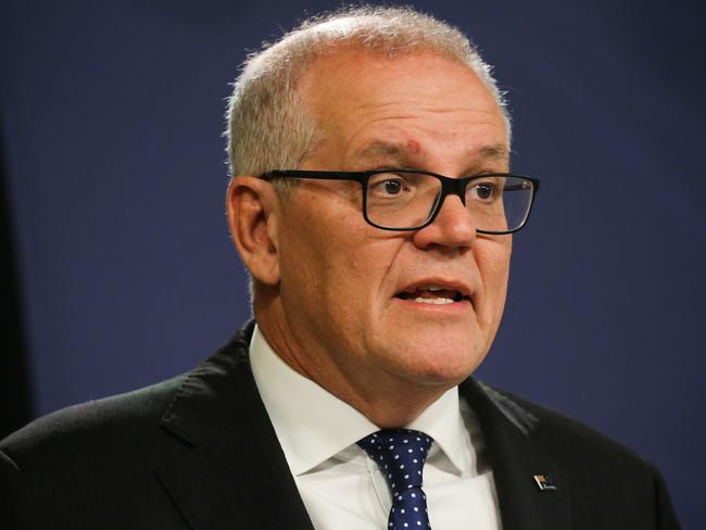 Former PM Scott Morrison addresses the media during a press conference in Sydney. Picture: Gaye Gerard