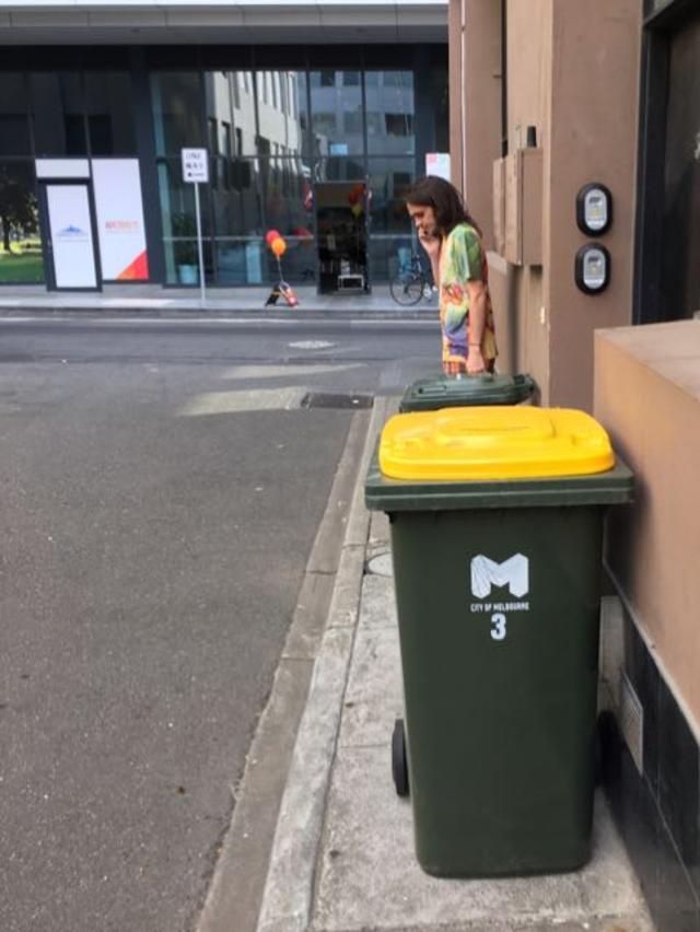 Bins clog the footpath at Nicholson Place, Melbourne. Picture: Snap Send Solve