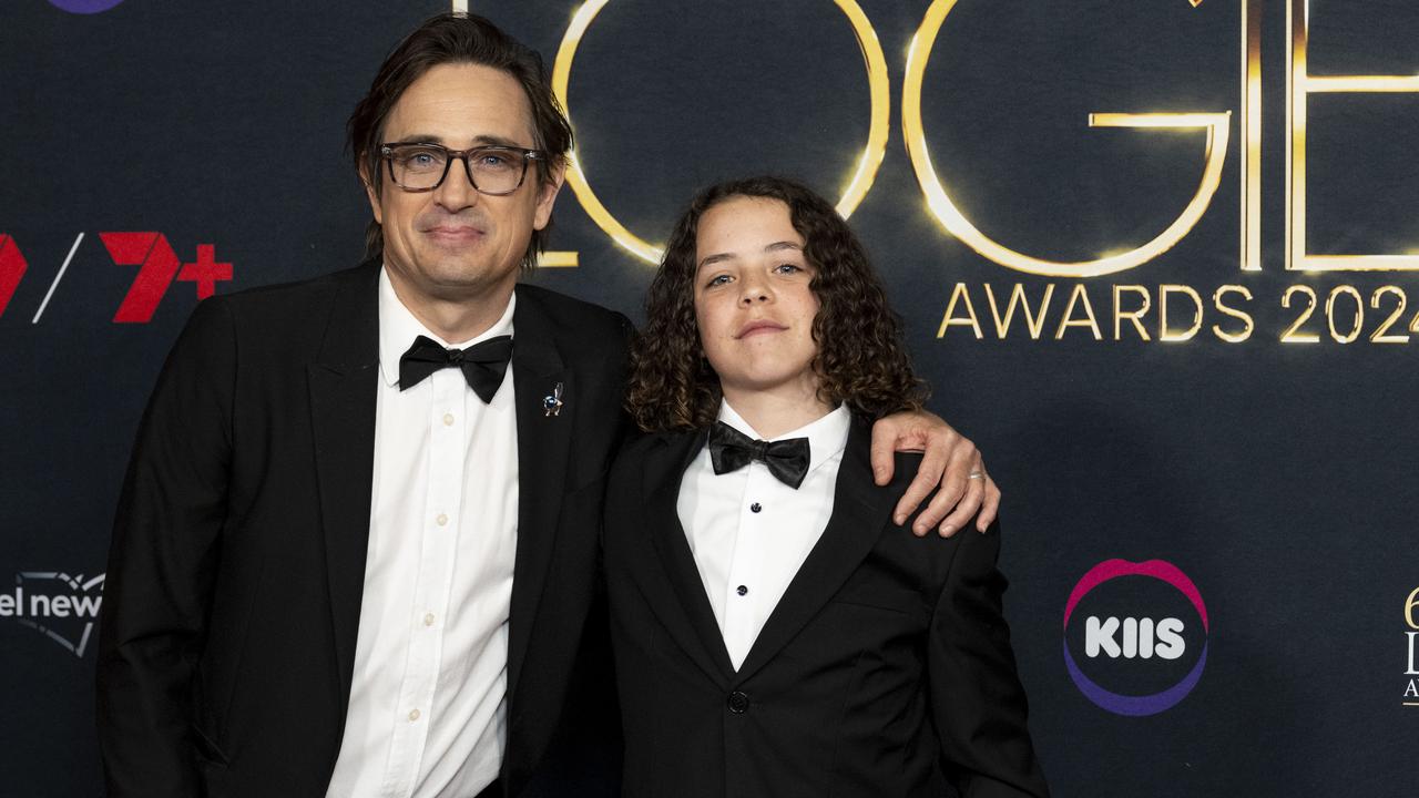 Boy Swallows Universe author Tent Dalton with child actor Felix Cameron, on the red carpet at the TV Week Logie Awards at The Star in Sydney on Sunday 18 August. Picture:NewsWire/ Monique Harmer