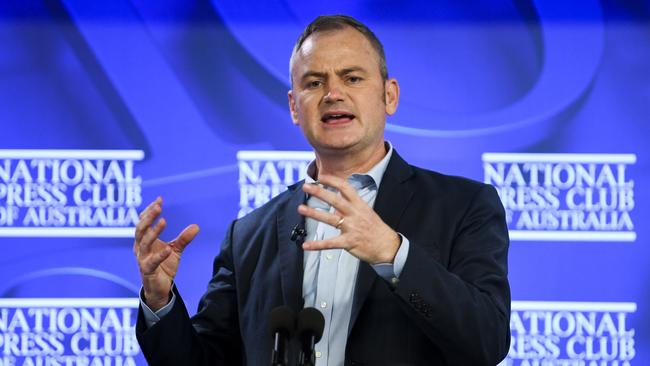 Climate 200 founder Simon Holmes a Court at the National Press Club in Canberra recently. Picture: AAP Image/Lukas Coch