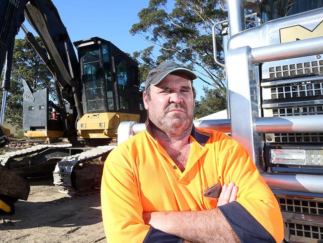 Rob Brunt, at the yard with his timber harvesting gear, Orbost, Picture Yuri Kouzmin