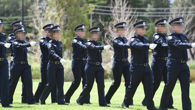 Police cadets at the Fort Largs academy. Senior police say officers rarely fire their weapons and only as a last resort. Picture: Naomi Jellicoe