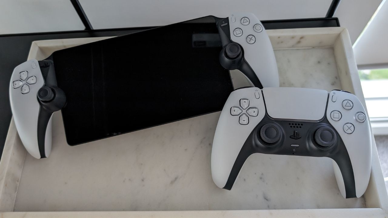 The PlayStation Portal looks like a DualSense controller with a screen wedged in the middle. Picture: Lauren Chaplin/news.com.au