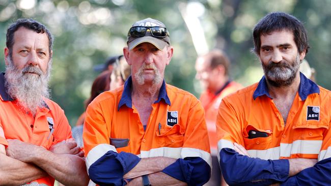 Heyfield Timber Mill workers protesting outside a cabinet meeting. Picture: Chloe Smith.