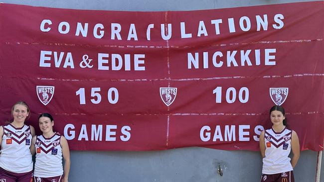 Three milestones for Wests Juniors, with Edie McCabe and Eva Sartor reaching 150 games and Nickkie Shaw reaching 100 games.