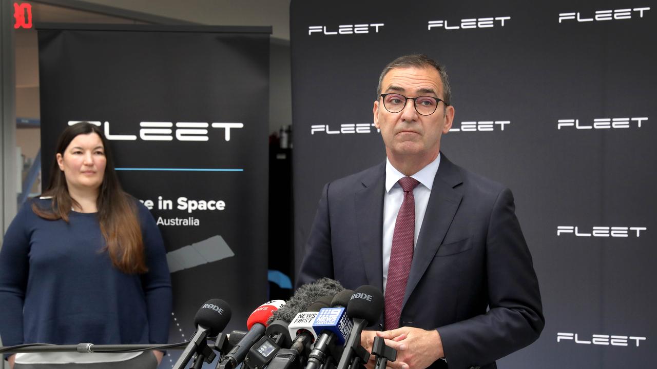 Premier Steven Marshall at Fleet Space Technologies in Beverley, with Andrea Boyd, Deputy Astronaut Operations, European Space Agency. 8 March 2022. Picture Dean Martin .