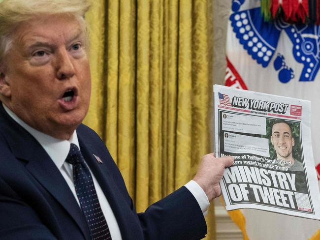 US President Donald Trump speaks in the Oval Office before signing an executive order related to regulating social media. Picture: AFP