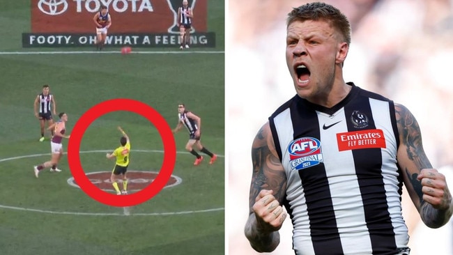 Collingwood's 6-6-6 breach prompted the umpire to throw up the ball.