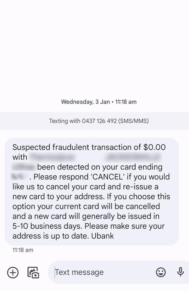 This was the legitimate text from Ubank, sent from a ‘random’ Australian phone number.