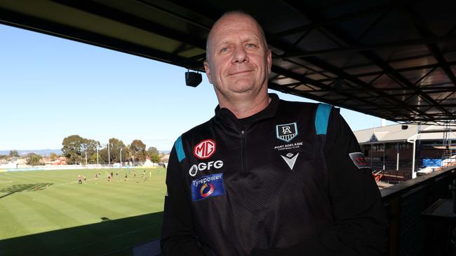 ADELAIDE, AUSTRALIA – Advertiser Photos AUGUST 15, 2023: AFL Port Adelaide Coach Ken Hinkley at Alberton Oval announcing his contract re-signing. Picture: Emma Brasier