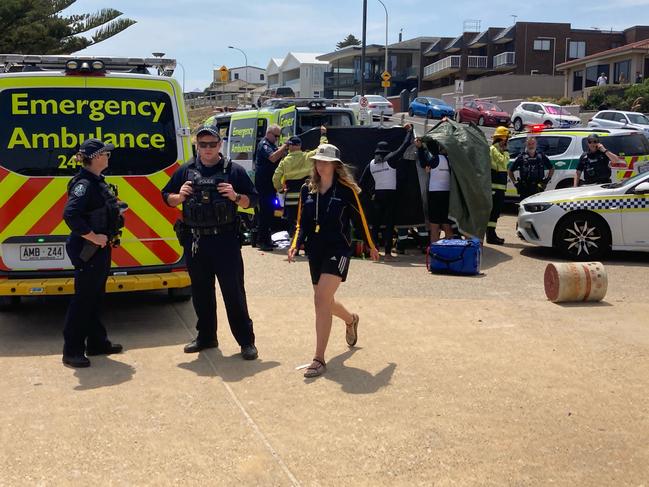 A woman in her 30s has been rushed to hospital with facial injuries after a shark attack near the Port Noarlunga jetty, Adelaide, this afternoon 10 November 2023. Picture: 7 NEWS