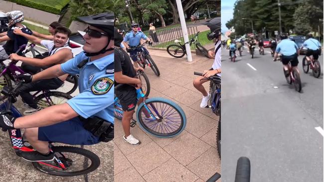 NSW Police Force take to the streets riding alongside teens in videos posted by influencer Jordan Forte. Picture: Supplied.