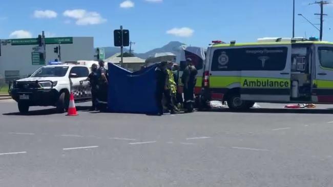 Scene of a motorcycle and pedestrian crash on December 9, at Swallow Rd and Bruce Hwy, Bentley Park.