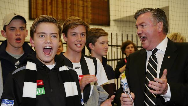 Eddie McGuire belts out the Magpies song after a finals win.