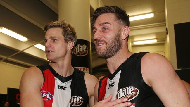 Nick Riewoldt has issued an emotional plea for players post-football. Picture: Colleen Petch.