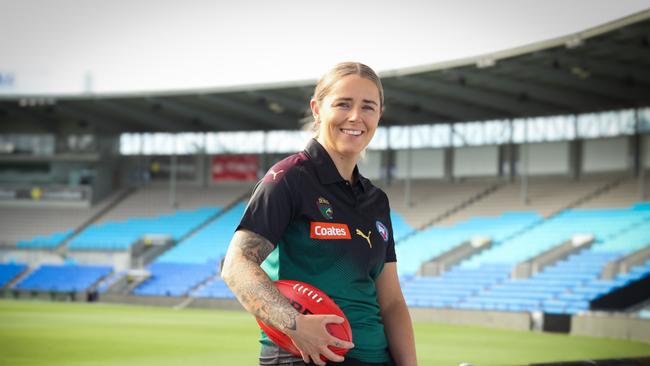 New Tasmania Devils Girls Head Coach Jess Wuetschner at Blundstone Arena. Picture: Supplied.