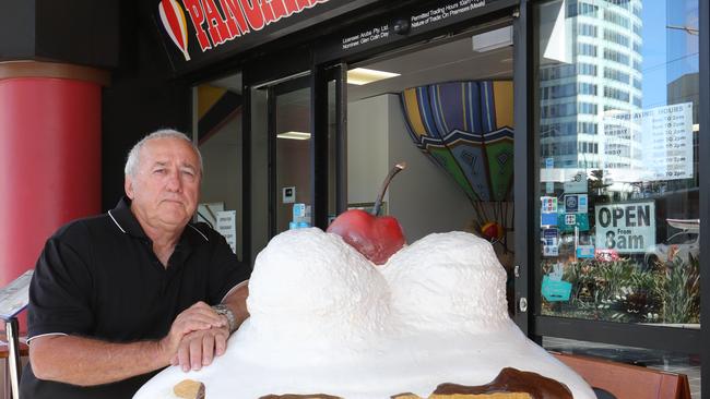 Pancakes in Paradise‘s Glen Day in front of the eatery. Picture: Glenn Hampson