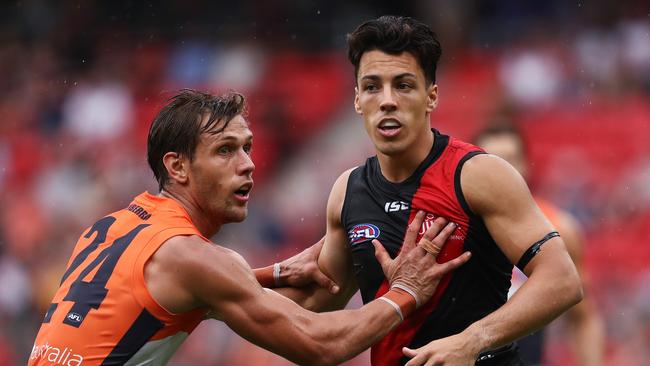 GWS stormed to victory against Essendon in Round 1 as Matt De Boer kept Dylan Shiel in check. Picture: Phil Hillyard.