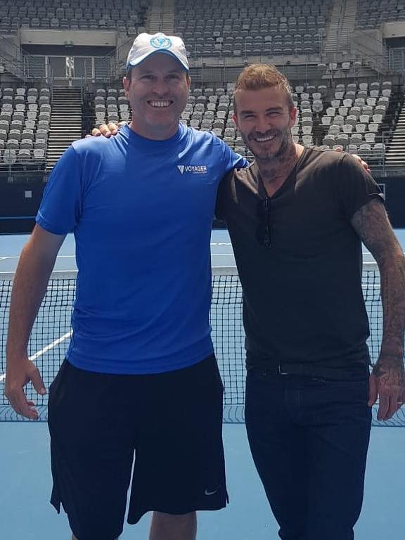 Becks with former professional tennis player Luke Bourgeois. Picture: Instagram/@voyagertennis