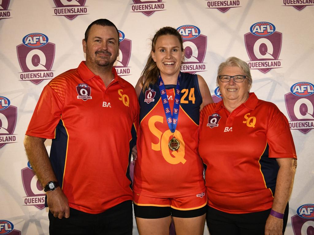 SQ Coach Ben Long (left) with best-on-ground Scout Strong in the 2024 South Queensland v North Queensland intrastate rep game. Picture: Highflyer Images