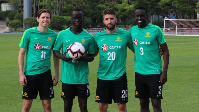 South Aussie Socceroos Craig Goodwin, Awer Mabil, Brandon Borrello and Thomas Deng. Picture: Michael Puterflam / FFA