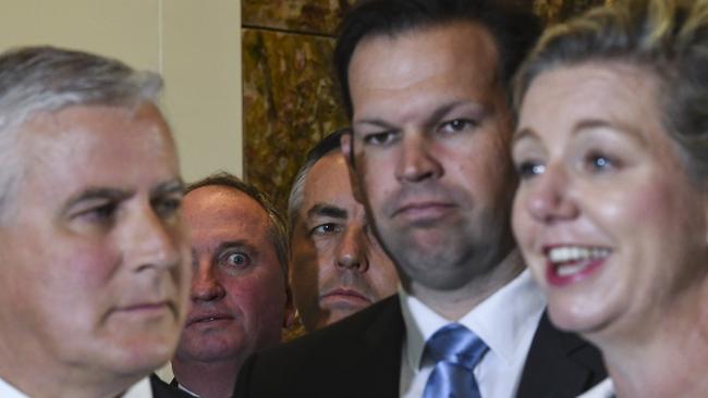 Matt Canavan, with colleagues Bridget McKenzie (right) and leader Michael McCormack.