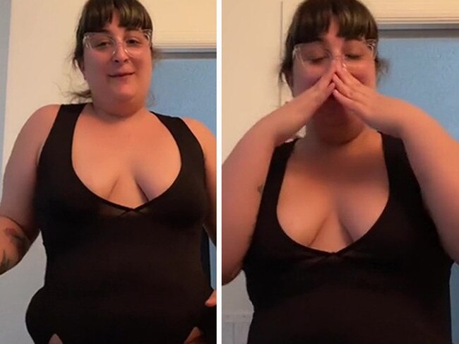 Woman mortified as Amazon dress exposes everything. Picture: TikTok/girlfriendxoxoxo