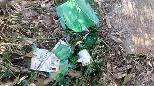 Smashed beer bottles left in national park following North Head rave. Picture: supplied