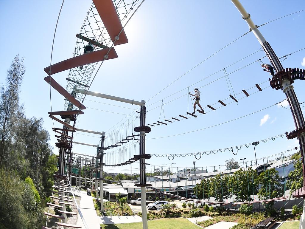 official opening of the much-anticipated Next Level Australias largest high ropes course located on Cornmeal Creek at Sunshine Plaza. Picture: Patrick Woods.