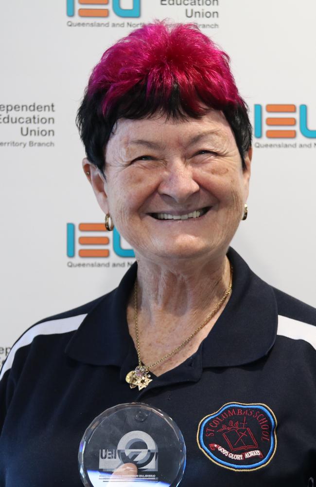 Elizabeth Kriesch received life membership with Queensland Independent Education Union for her career-long commitment. Picture: QIEU