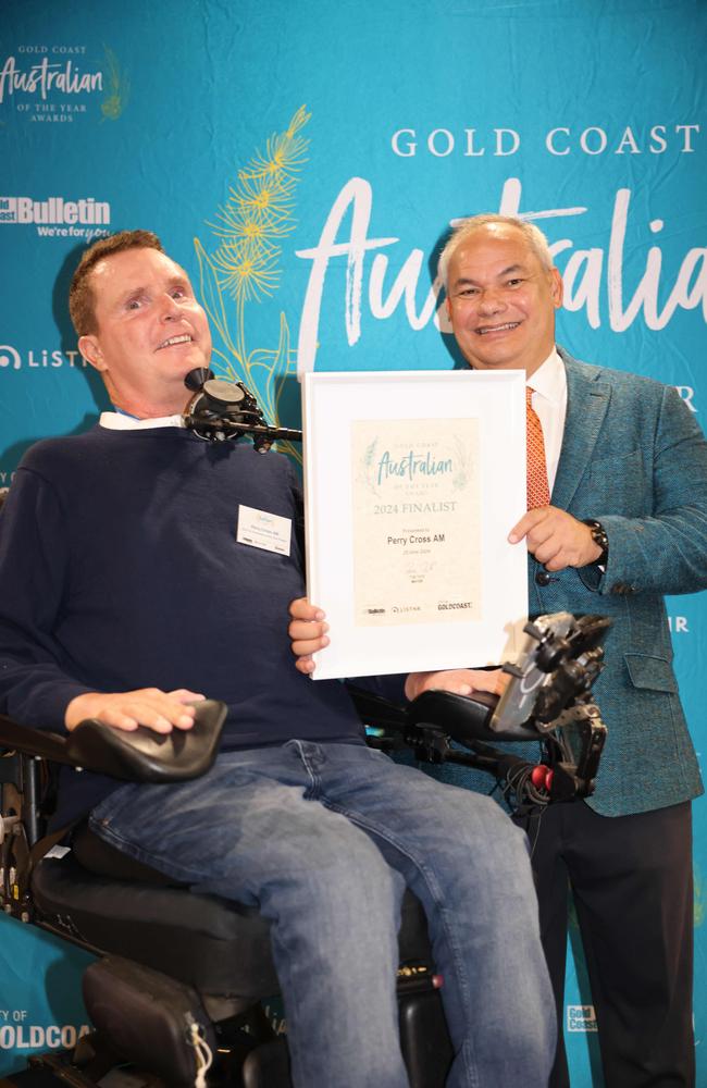 Perry Cross and Tom Tate at the Gold Coast Australian of the Year Awards 2024 at Skypoint Q1 for Gold Coast at Large. Picture, Portia Large.