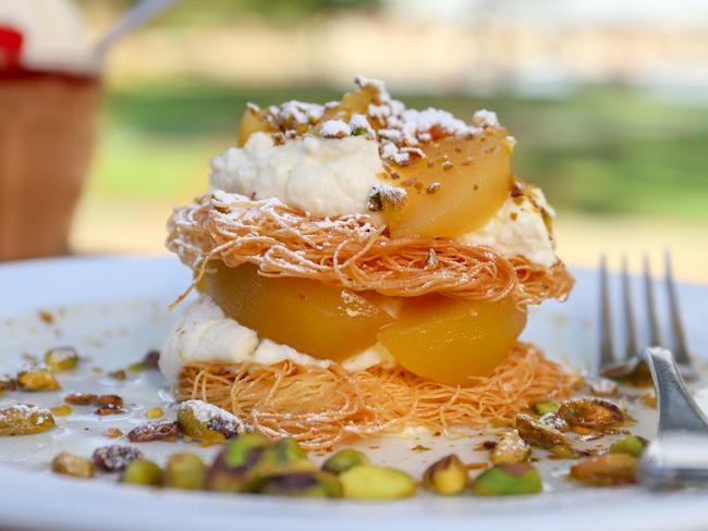 Greek shredded pastry with poached pear. Picture: Jenifer Jagielski