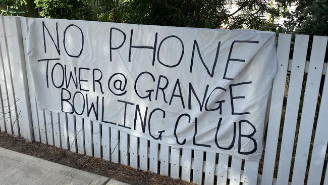 A protest sign against the Telstra tower proposed to be built at Grange.