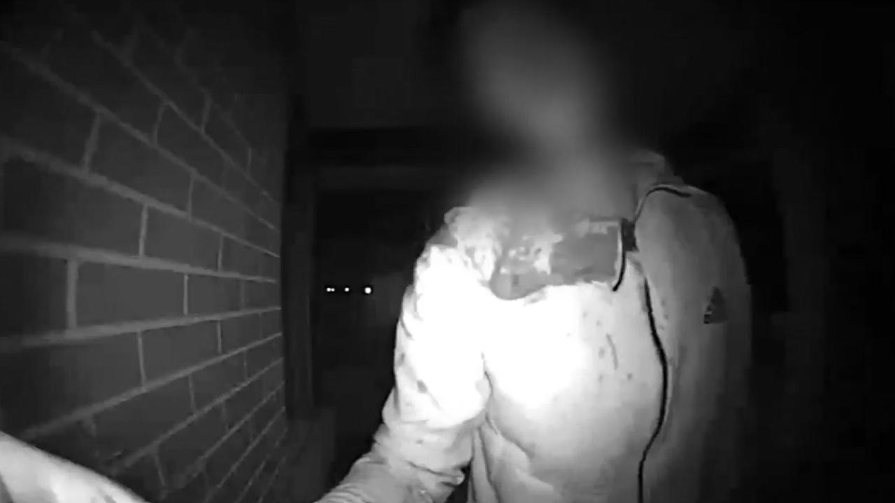 He was seen on front door cameras with a bloodied shirt and arms. Picture: Supplied