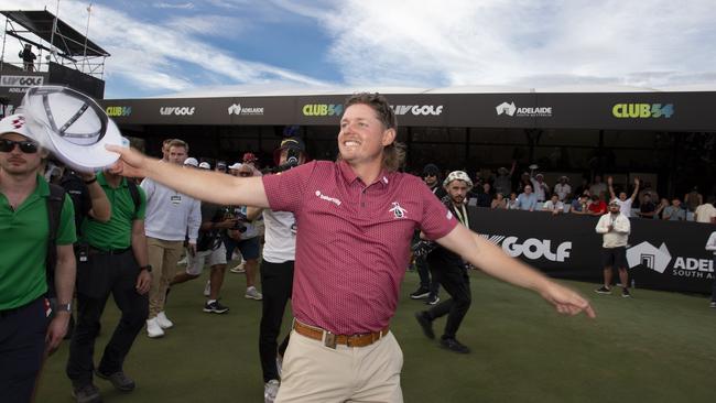 Cam Smith enjoys himself after finishing at Grange Golf Club. Picture: Brett Hartwig