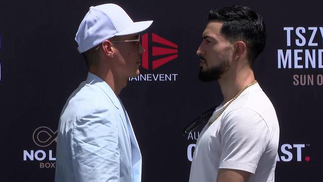 Tim Tszyu and Carlos Ocampo face off. Photo: Fox Sports.