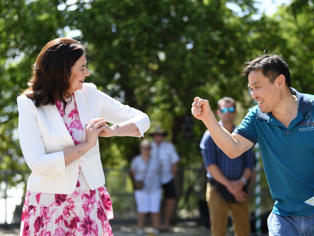 Queensland Premier Annastacia Palaszczuk greets voters in the Aspley electorate on election day. Picture: NCA NewsWire / Dan Peled