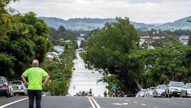 Surveying the Lismore floodwaters. Picture: Steve Parmenter