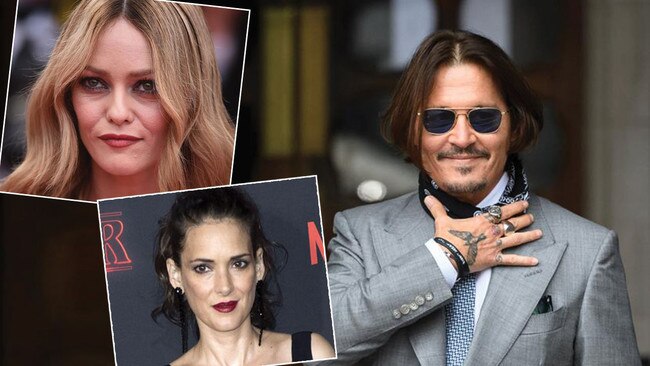 Vanessa Paradis, top left, and Winona Ryder – both former partners of Johnny Depp, right, have both said the Pirates of the Caribbean star was never violent with them during their relationships. Pictures: Getty/AFP/Getty