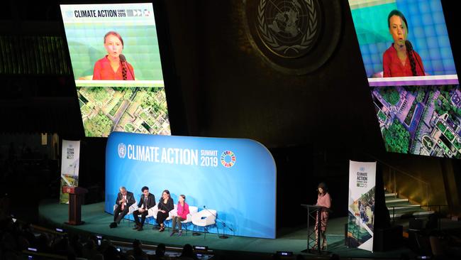 Youth Climate activist Greta Thunberg speaks during the UN Climate Action Summit on September 23, 2019 at the United Nations Headquarters in New York.