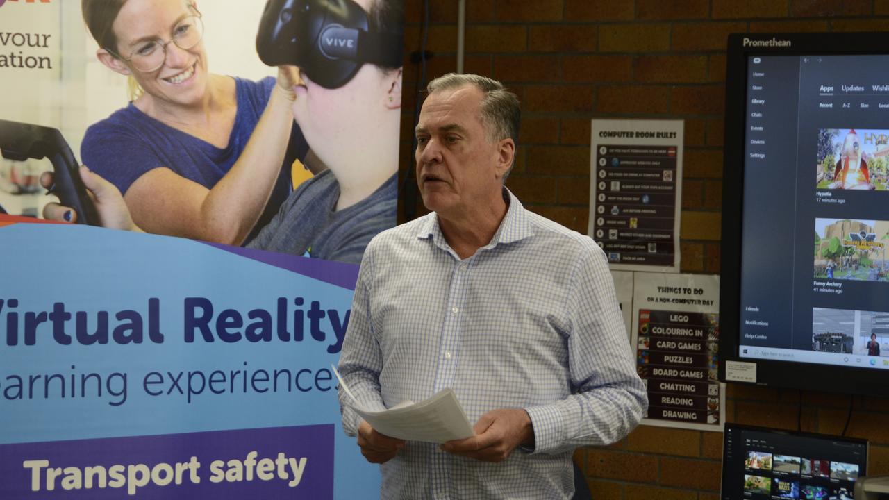 Endeavour Foundation CEO Andrew Donne at Oakey State High School introducing the virtual reality learning hub.