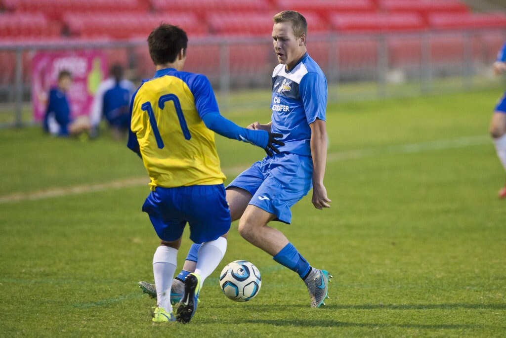 Kyle Parish for South West Queensland Thunder against Brisbane Strikers in NPL Queensland men round 17 football at Clive Berghofer Stadium, Saturday, June 16, 2018. Picture: Kevin Farmer