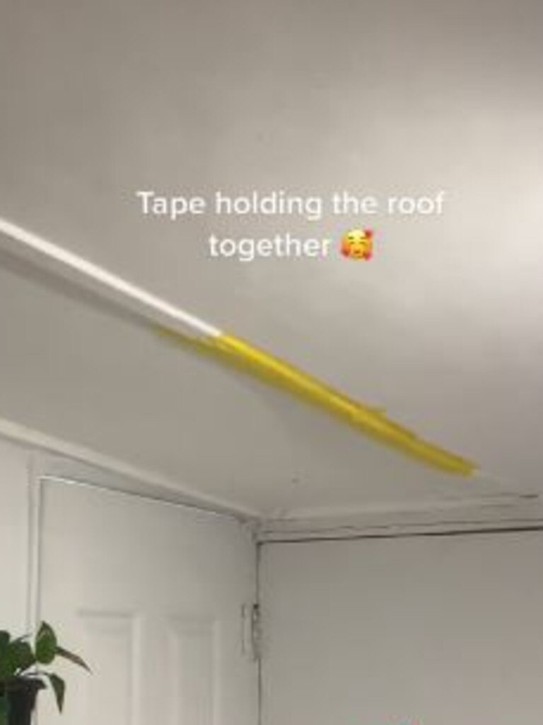 Yellow tape can be seen running across the ceiling. Picture: @dooperfiend/TikTok