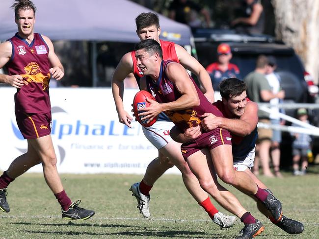 QAFL semi-final between Palm Beach Currumbin and Surfers Paradise at Salk Oval. Photo of Dylan Troutman and Jack Yelland